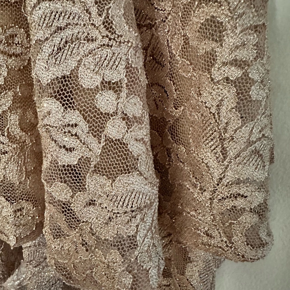 Emerald Sundae by Macy’s khaki lace shimmer mini dress with zip up back NWT - Picture 7 of 17